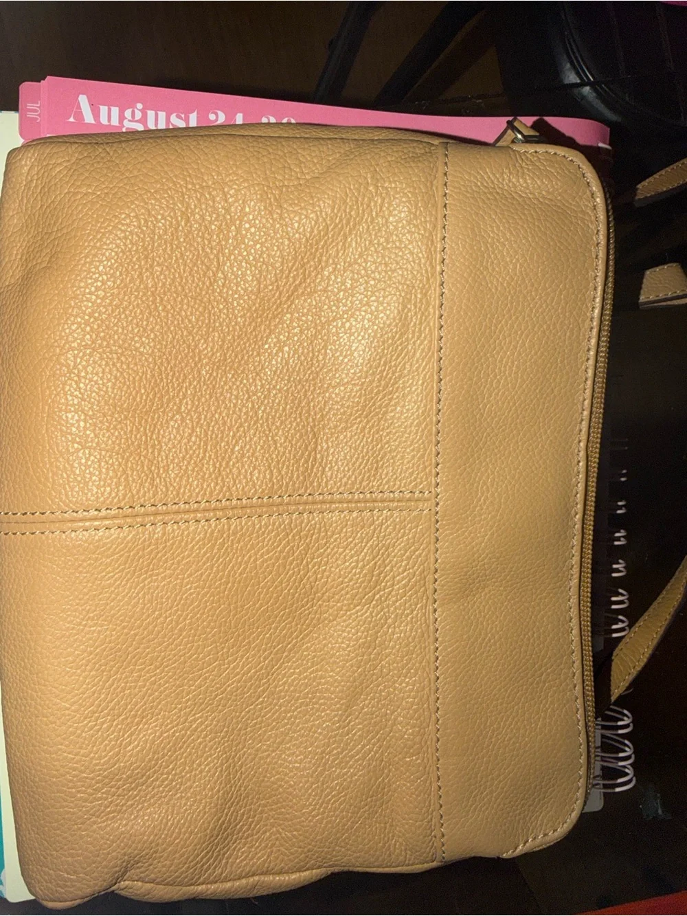 Tignanello Tan Leather Crossbody Bag with Front Zip Pocket AUTHENTIC BAG